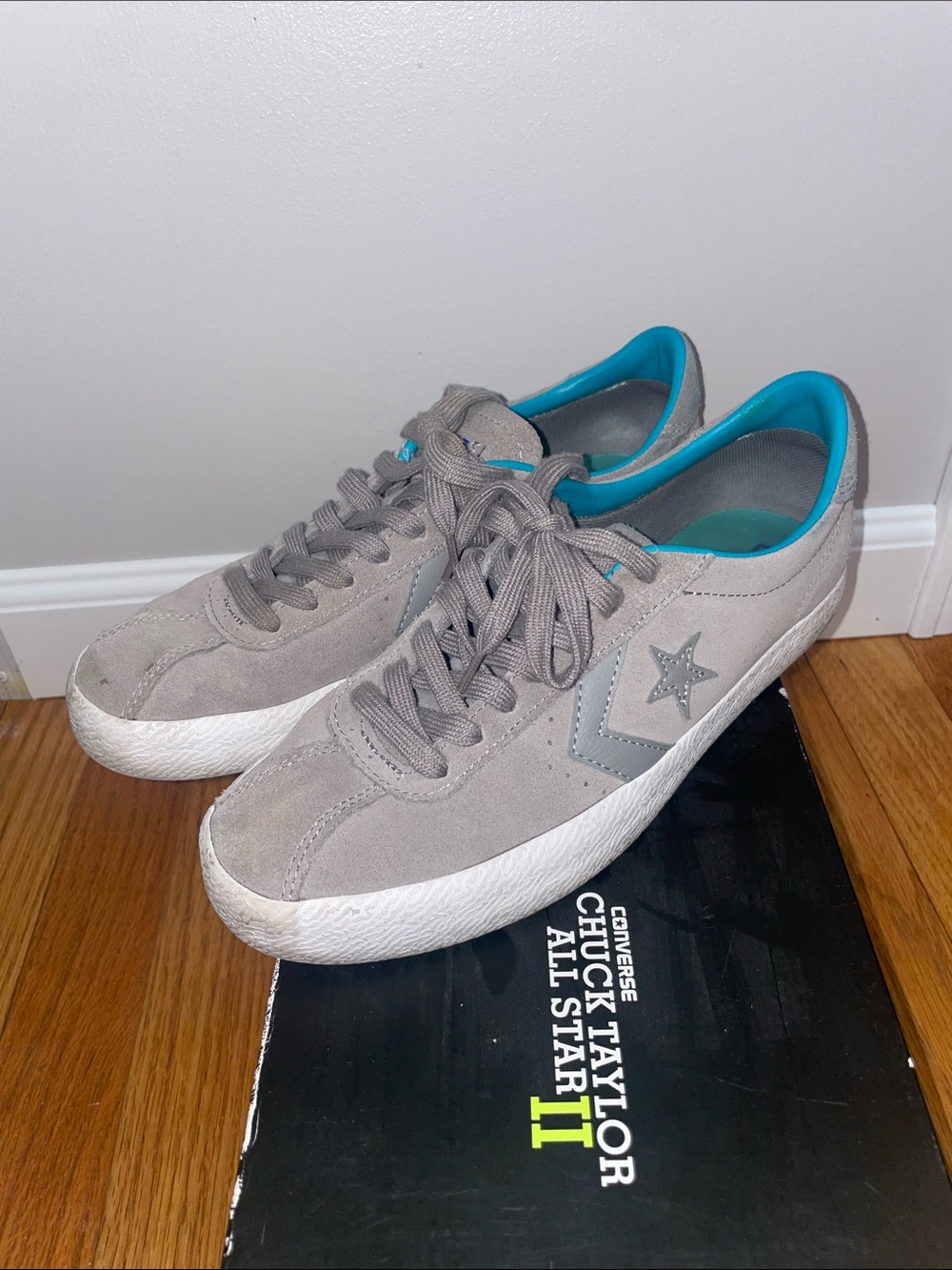 Converse Gray Suede/Leather Low-Top Sneakers with Teal Lining